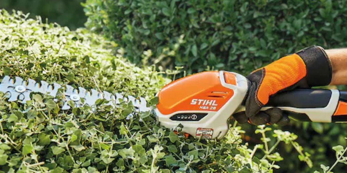 STIHL HSA 26 pruner being used to trim a shrub