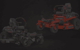 Two faded Gravely lawn mowers on a gray background